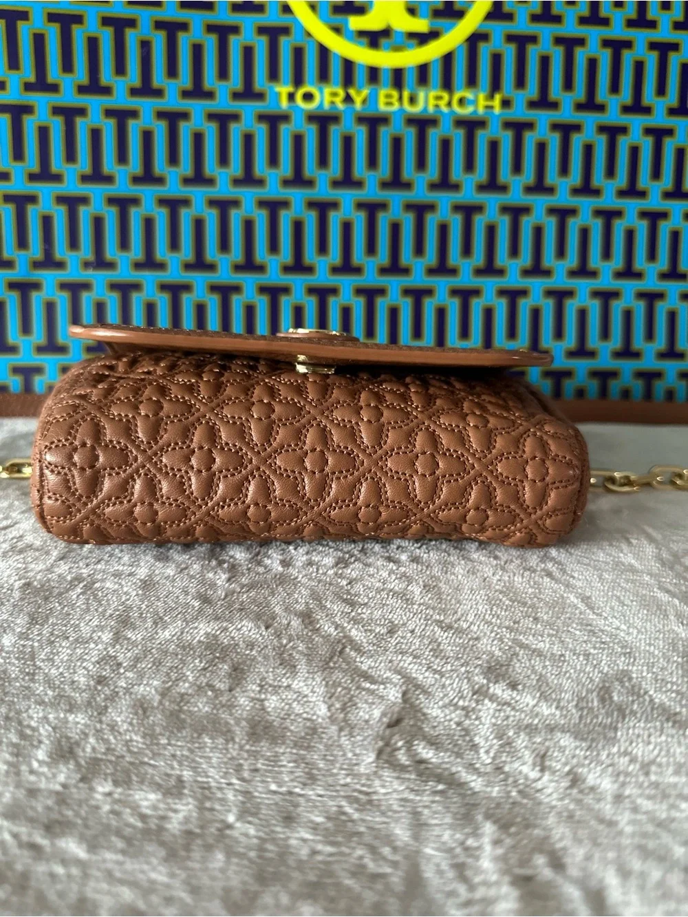 Tory Burch Quilted Leather Chain Crossbody in Cognac Brown - Picture 6 of 7